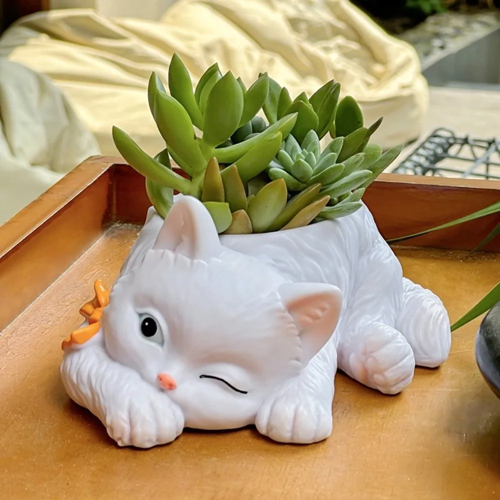 Ornament Resin Cat Succulent Flowerpot Creative Multifunction Garden Potted Cartoon Cat Succulent Planter Living Room