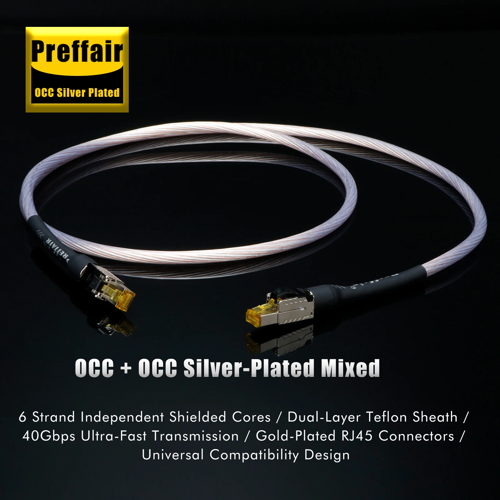 Cat8-Ethernet-Kabel, OCC, versilbert, 40 Gbit/s, 2000 MHz, Geschwindigkeit, RJ45, LAN-Netzwerk-Patchkabel für Switch, Notebook, Heimkino, TV – Detail 4