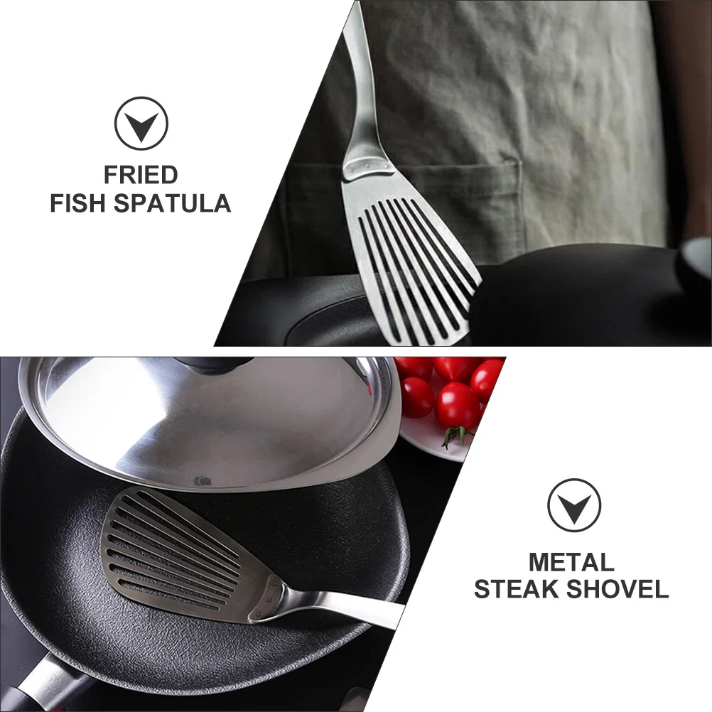 

1pc Stainless Steel Steak Shovel Kitchen Cooking Tool Fine Workmanship Smooth Edges For Pizza Fried Fish Spatula Slotted
