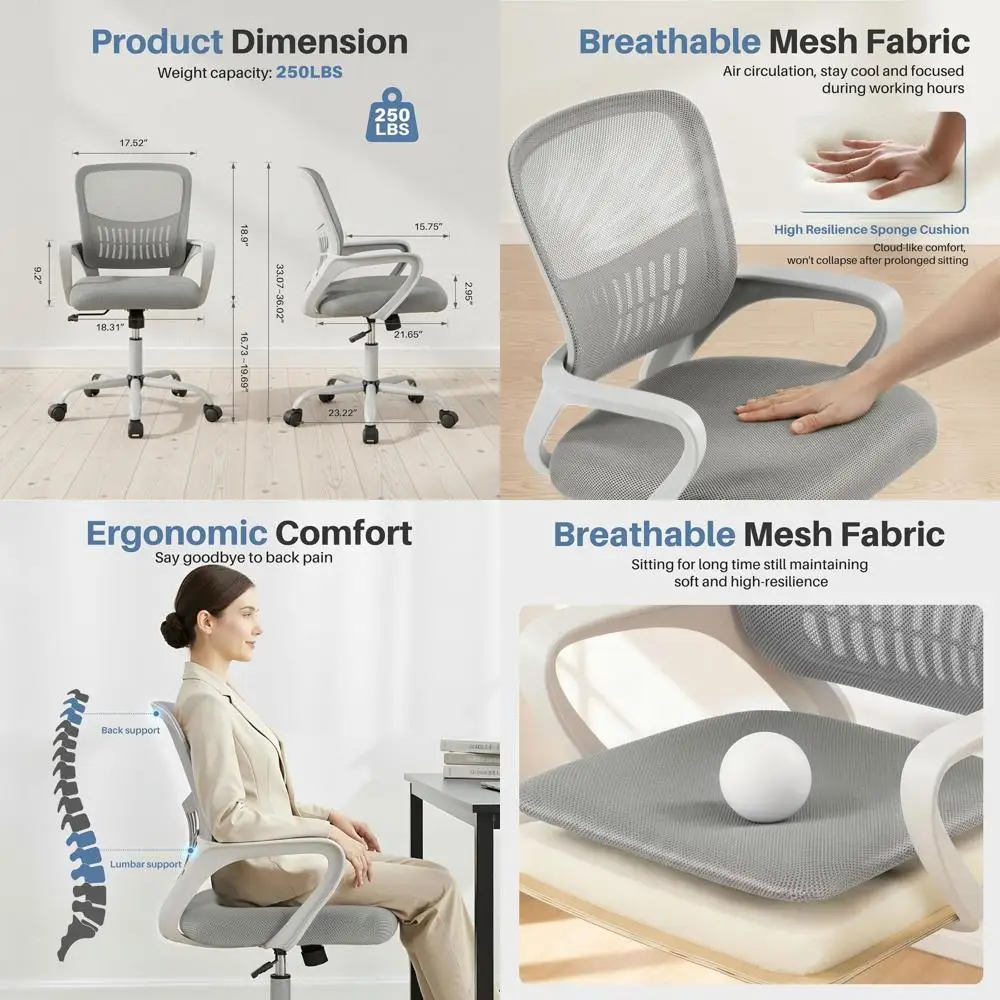 

Ergonomic Office Chair with Lumbar Support, Adjustable Height, Swivel, for Conference Rooms, Grey