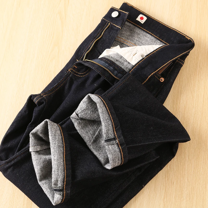 

Classic Waed Denim Jeans Men's Straight Leg Non-Stretch Mid-Waist Long Pants Winter Collection Regular Thin