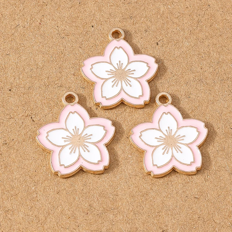 10pcs Cute Enamel Sakura Flower Charm Pendant for Necklace Earrings Bracelet DIY Jewelry Making Accessories Supplies