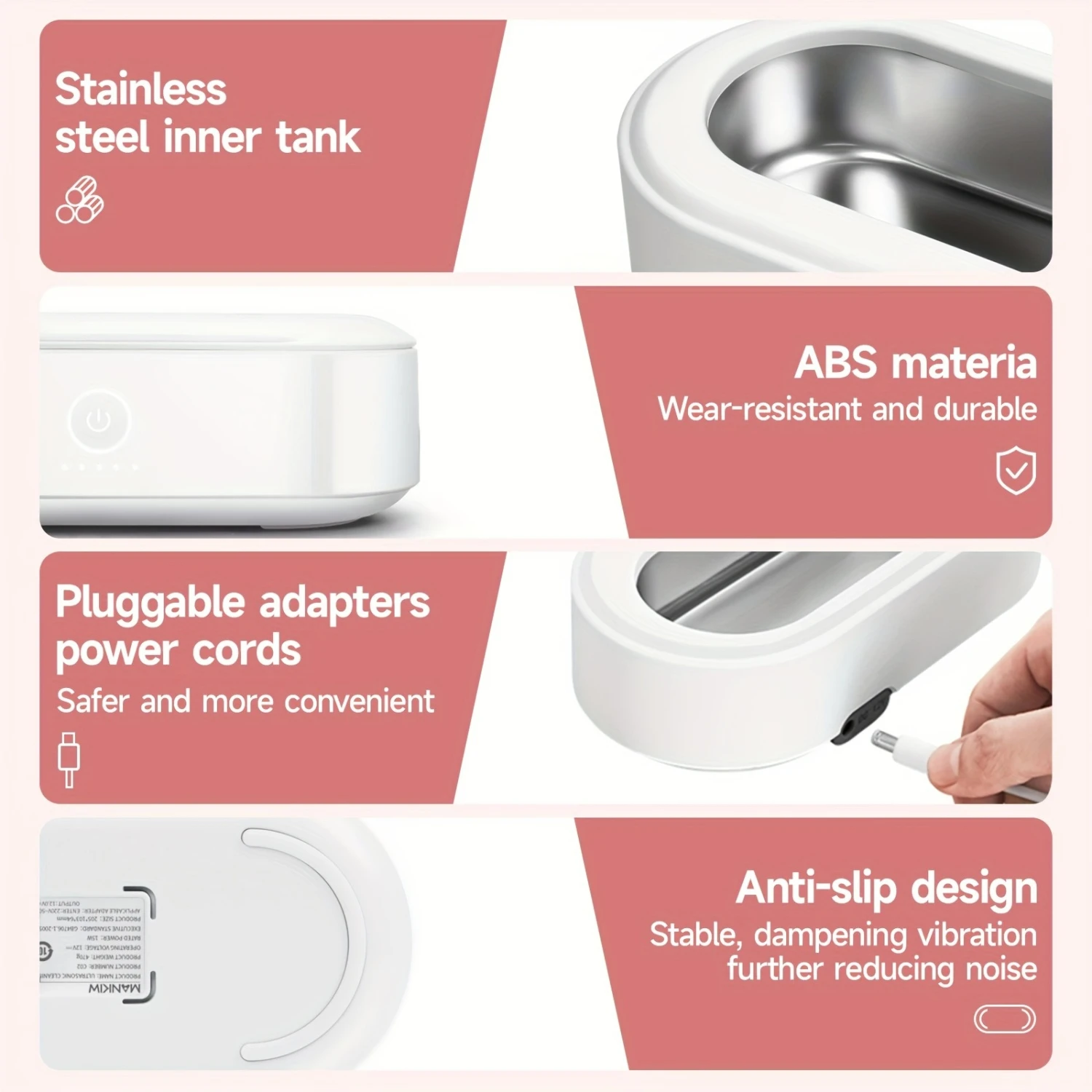 白色ポータブルプロフェッショナル高周波振動ジュエリークリーナーマシン、ステンレス鋼タンク付き、時計、眼鏡用