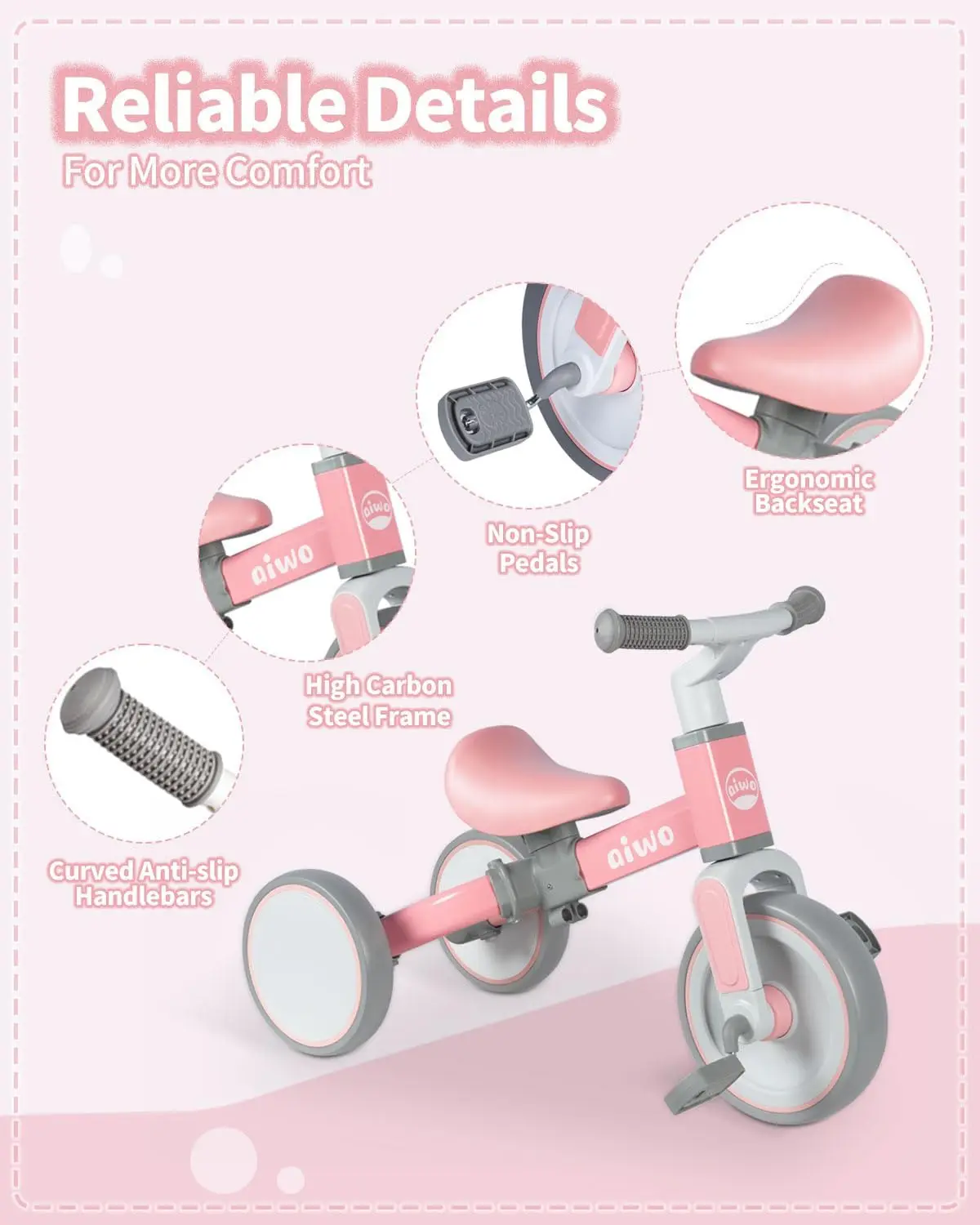 5in1 Tricycle for Toddlers 1-3, Toddler Balance Bike for 1 to 4 Year Old Kids Boys Girls First Gift, Ride-on Toys Toddler Bike w