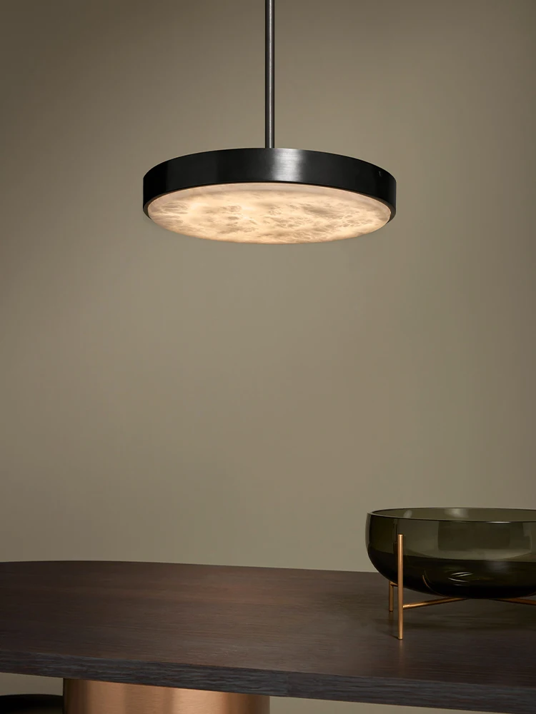 

2025 Trendy Gold Black 5cm Marble Round LED Pendant Light Alabaster Hanging Lamps Suspension Luminaire Lampen For Dinning Room