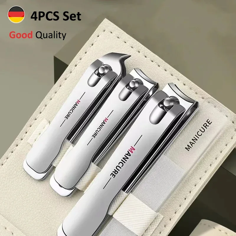 Ouriner New Nail Clippers Set 4 PCs with Rotating Leather Bag Professional Trimmer Pedicure Care Tools Manicure Set Home Care