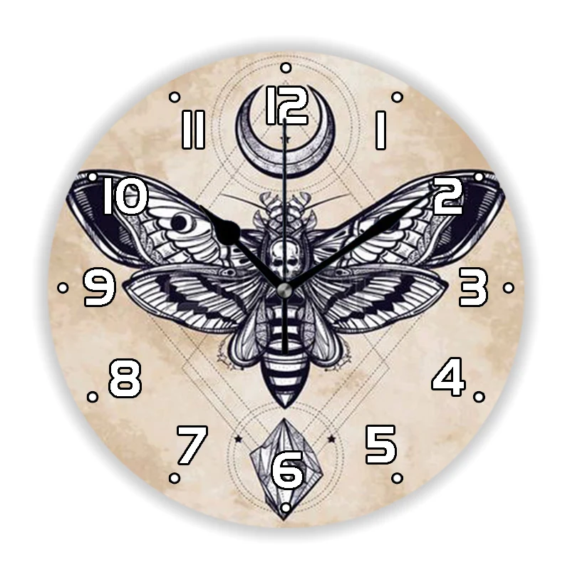 Esoteric Mystical Moth Dead Head Symbol Wall Clock for Bedroom Living Room Occult Sign of Moon Wall Watch Halloween Home Decor