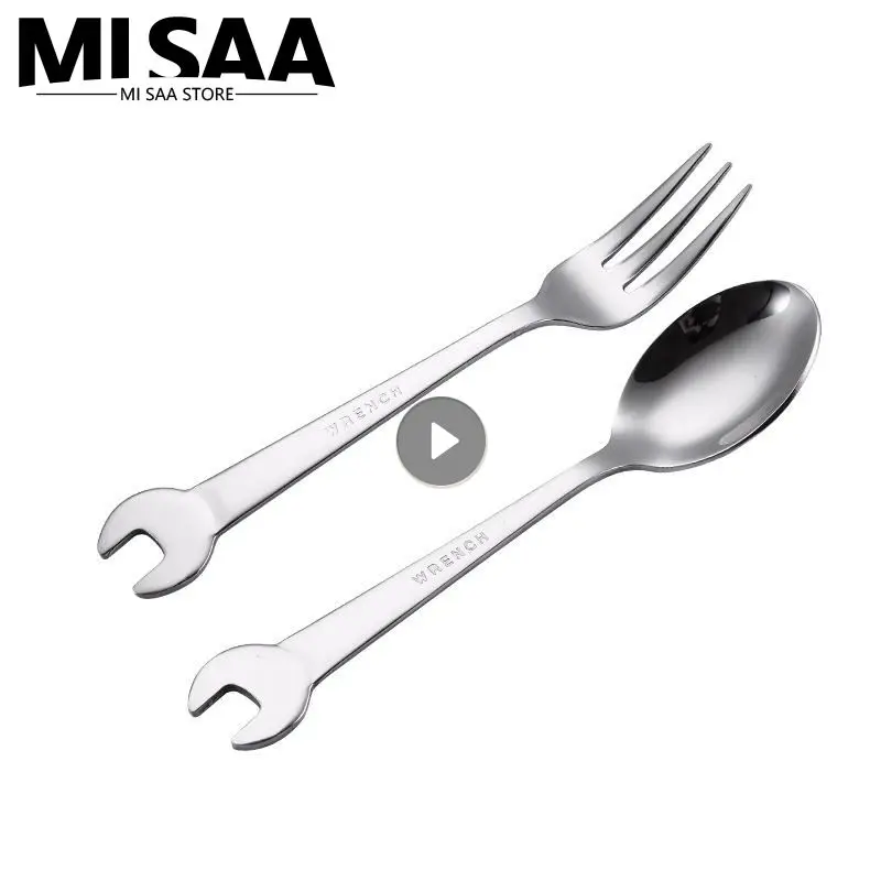 Long Forks Inner Fruit Dessert Stainless Steel Creative Cooking Accessories Tea Spoon Picnic Camping Tableware Wrench Spoon