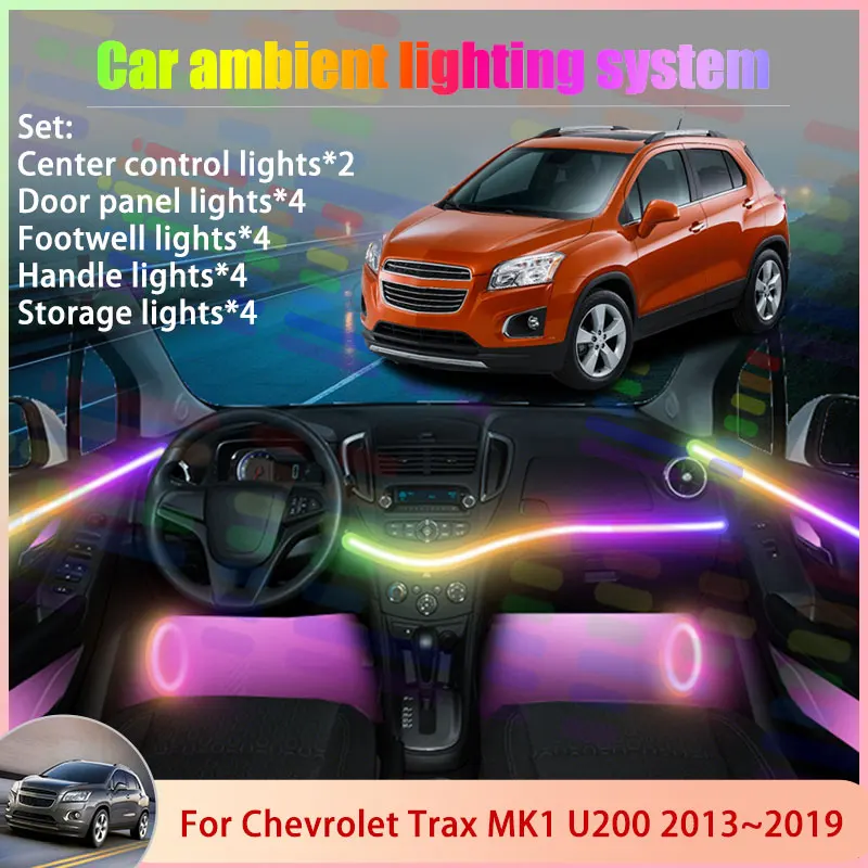 

Для Chevrolet Trax MK1 U200 2013 ~ 2019 TJ Holden 6/18 в 1, автомобильная атмосферная лампа, RGB абажур, ансамбль, стример, атмосферный набор