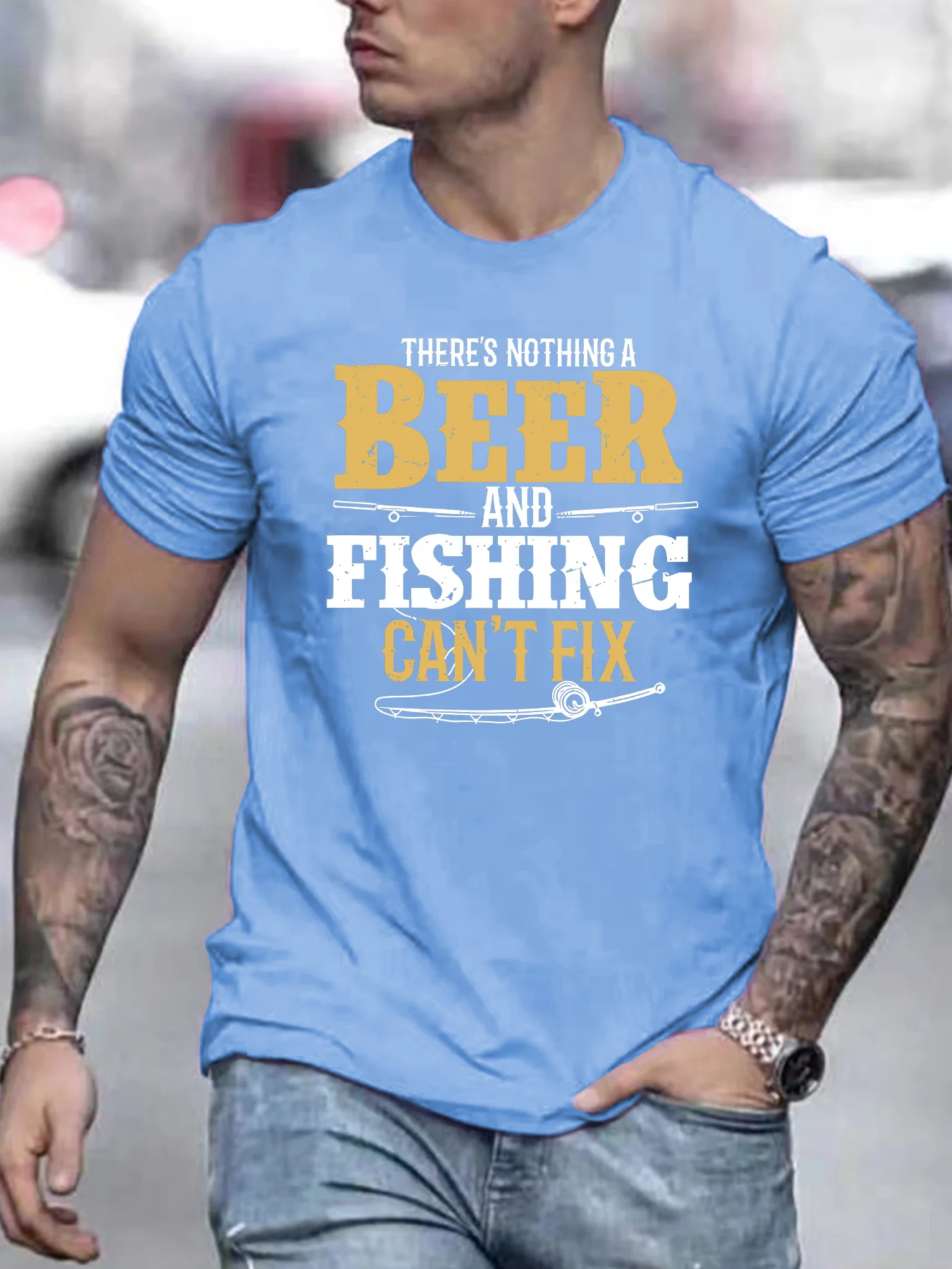 Men's T-Shirt Beer Fishing 3D Graphic T Shirts Short Sleeve Tshirts Comfy Casual Top Oversized 5xl Summer O-Neck Men's Clothing