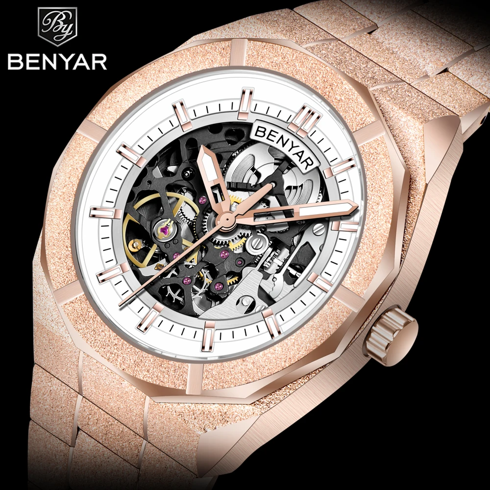 

BEYAR 2025 41 мм новый полый дизайн роскошные мужские автоматические механические часы спортивные часы из нержавеющей стали Reloj Hombre BY-5212