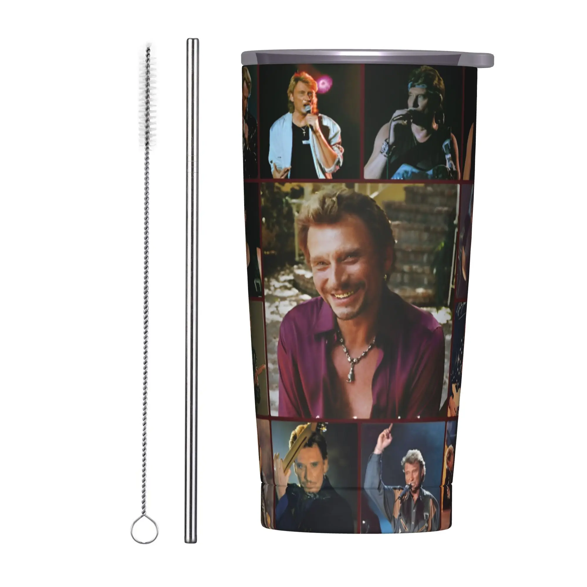 Johnny Hallyday Insulated Tumbler with Lid Rock Star Music French Singer Stainless Steel Coffee Mugs Outdoor Bottle Cups, 20oz