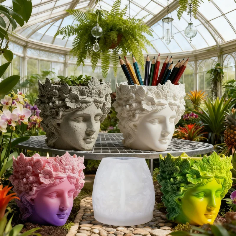 

4pcs Silicone Mold for Wreath Crown Head Planter - DIY Epoxy Resin Candle Holder & Gypsum Vase