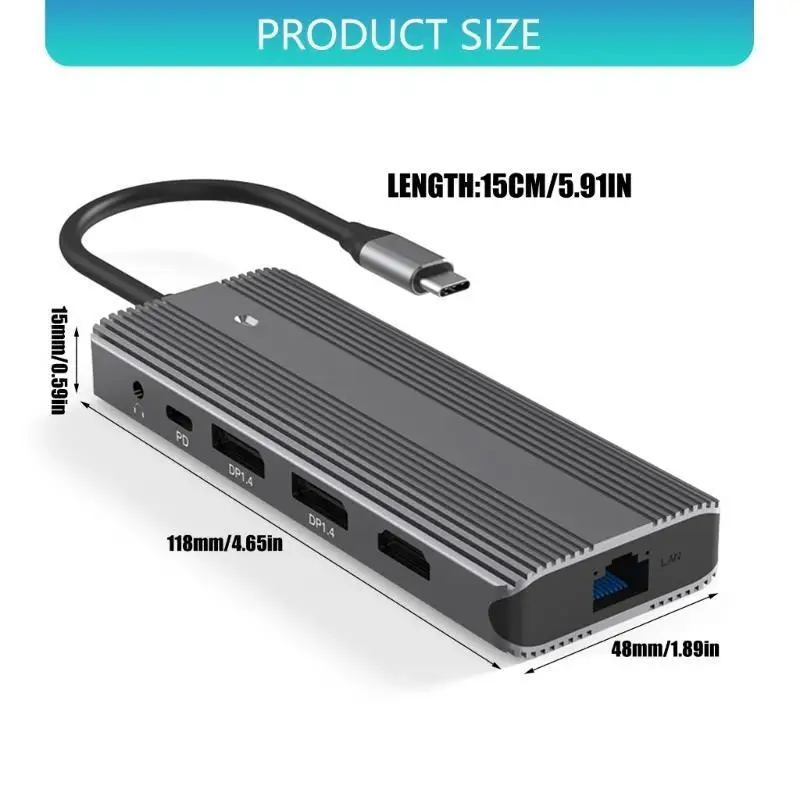 محطات إرساء Y1UB 11 في 1 USB C مع HDTV 4K @ 60 هرتز DisplayPort جيجابت إيثرنت USB3.0 قارئ بطاقات PD شحن 100 وات