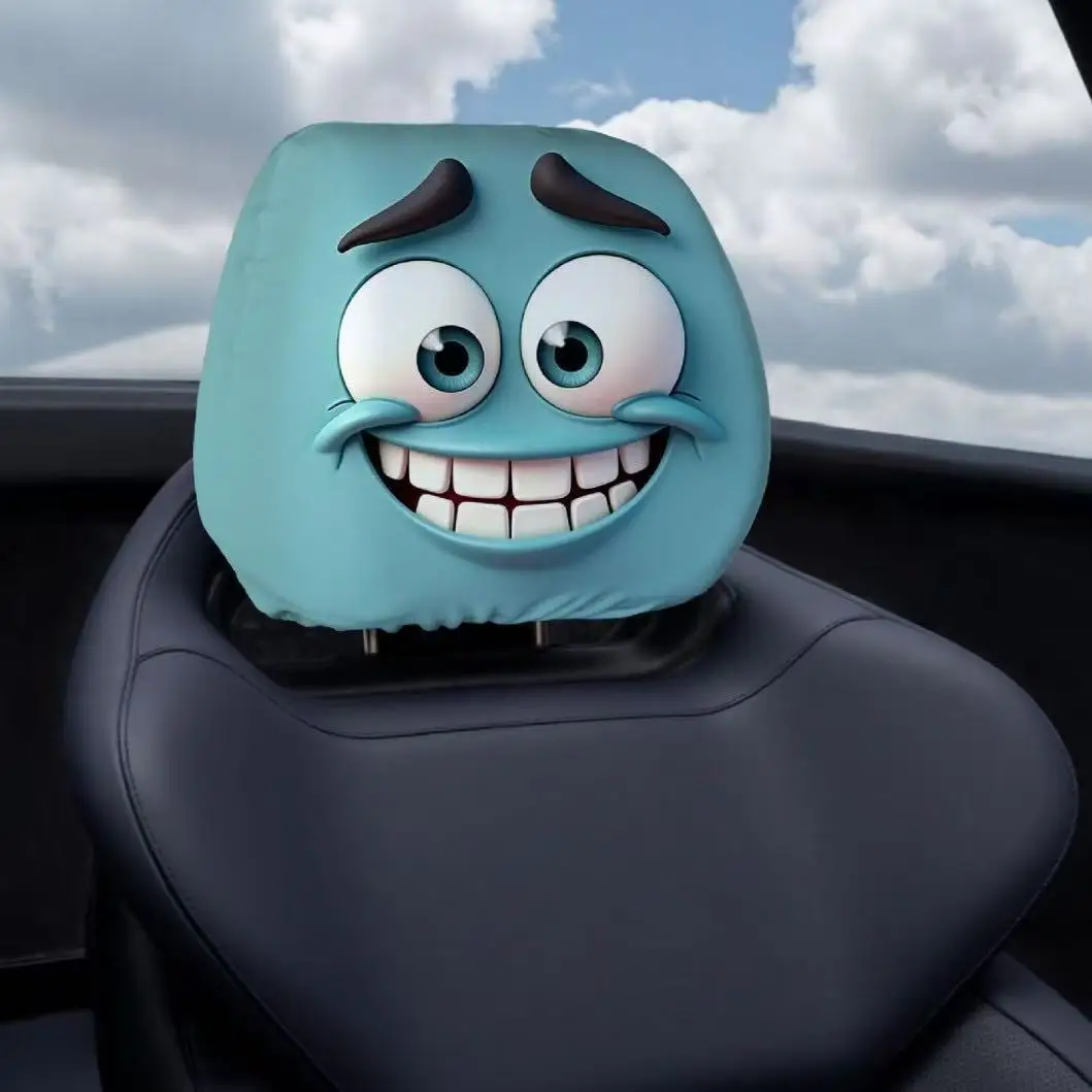 2 pieces of cyan abstract expression car headrest covers, detachable and washable, stretchable and stain-resistant, 26x28cm