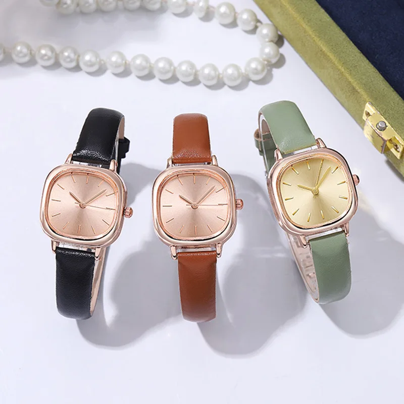 Retro Simple Square Quartz Watches Reloj Mujer Elegant Small Dial Leather Strap Wristwatch for Women Girls Clock Gift Wholesale