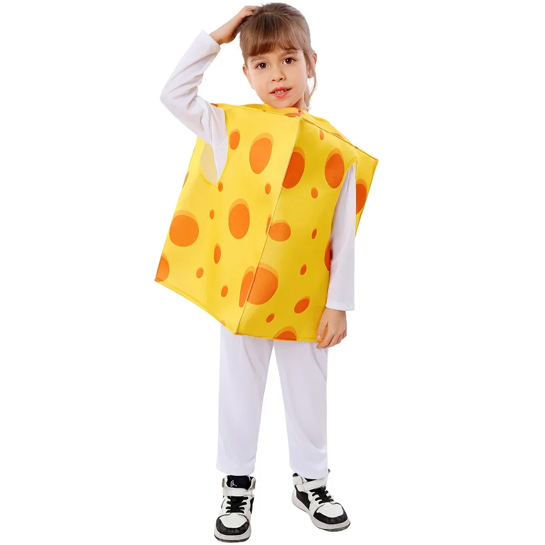 Halloween Food Costumes Cheese Cosplay Outfit for Kids Boys Girls School Festival Show Dress Up Funny Suit