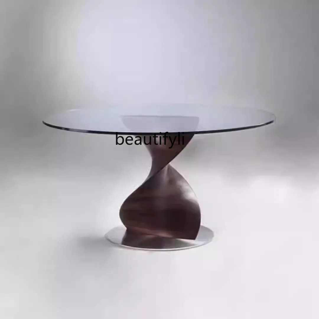 Black walnut glass round dining table, tempered dining table in living room, square