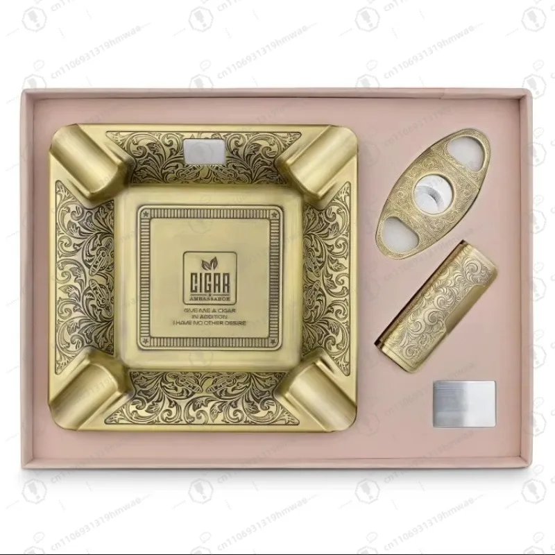 

Exquisite cigar smoking set of three-piece cigar ashtray, straight fire lighter, sharp blade, cigar cutter