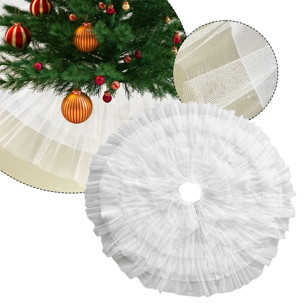 Xmas Tree Mat Christmas Tree Skirt Christmas Party Tulle Fabric White Design Slit Opening Needle Catcher Xmas