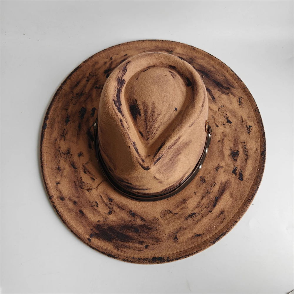 Hand-painted DIY Fedora Felt Hat Autumn/Winter Wide-brimmed Fedora Party Hat Travel Hat for Women Men