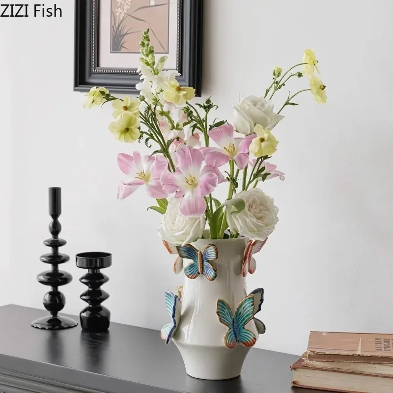 

Painted Butterfly Decorative Ceramic Vase Plant Pots Table Decoration Flowers Arrangement Floral Vases Room Aesthetic Decor