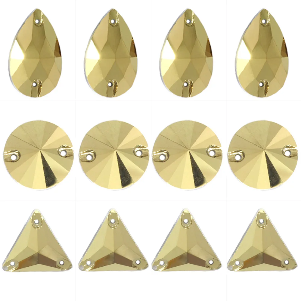 Mine Gold Mix Shape Sew On Rhinestones Crystals DIY Glitter Glass Stones Strass Flat Back Sewing Rhinestone For Needlework