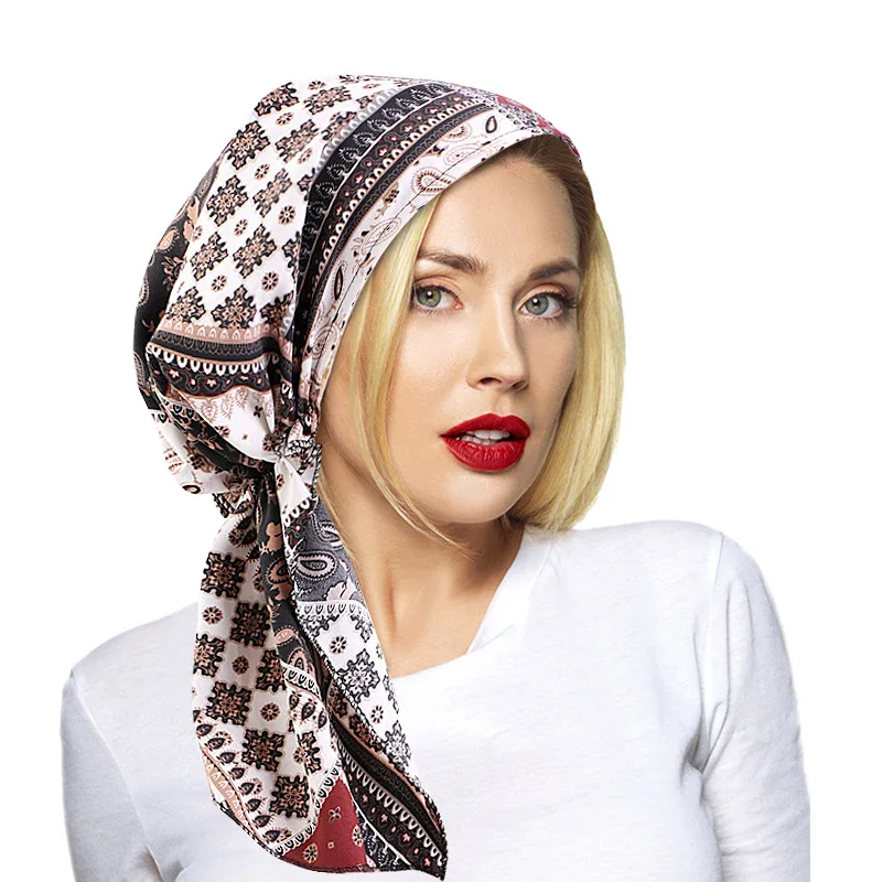 New Fashion Vintage Elastic Women Printed Bandana Cap Muslim Turban Scarf Islamic Inner Hijab Hats Headwear Breathable Chemo Cap