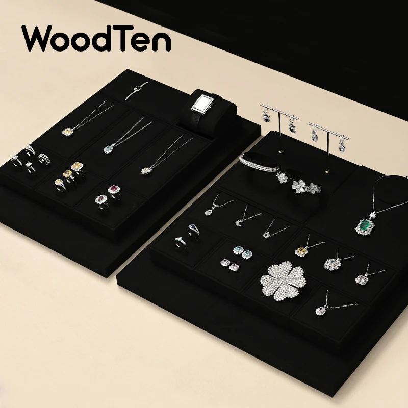 WoodTen Light Luxury Jewelry Display Stand Black Microfiber Earring Necklace Watch Ring Counter Exhibition Jewelry Display Props
