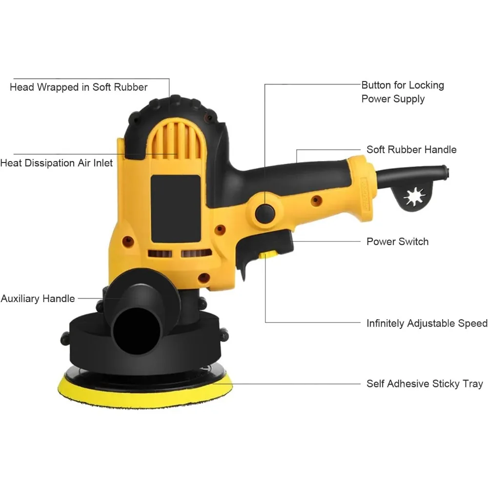 BestAlice-pulidor de búfer para coche eléctrico, pulidor de búfer para coche de 7x8 pulgadas, máquina lijadora orbital de 14 Uds., cambio de velocidad