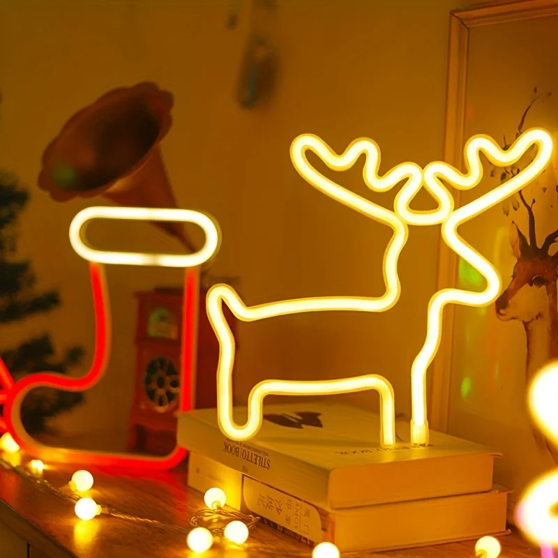 2pcs, Christmas decoration neon sign, Christmas socks+elk, USB/battery powered, party, Christmas gift, bedroom home decoration