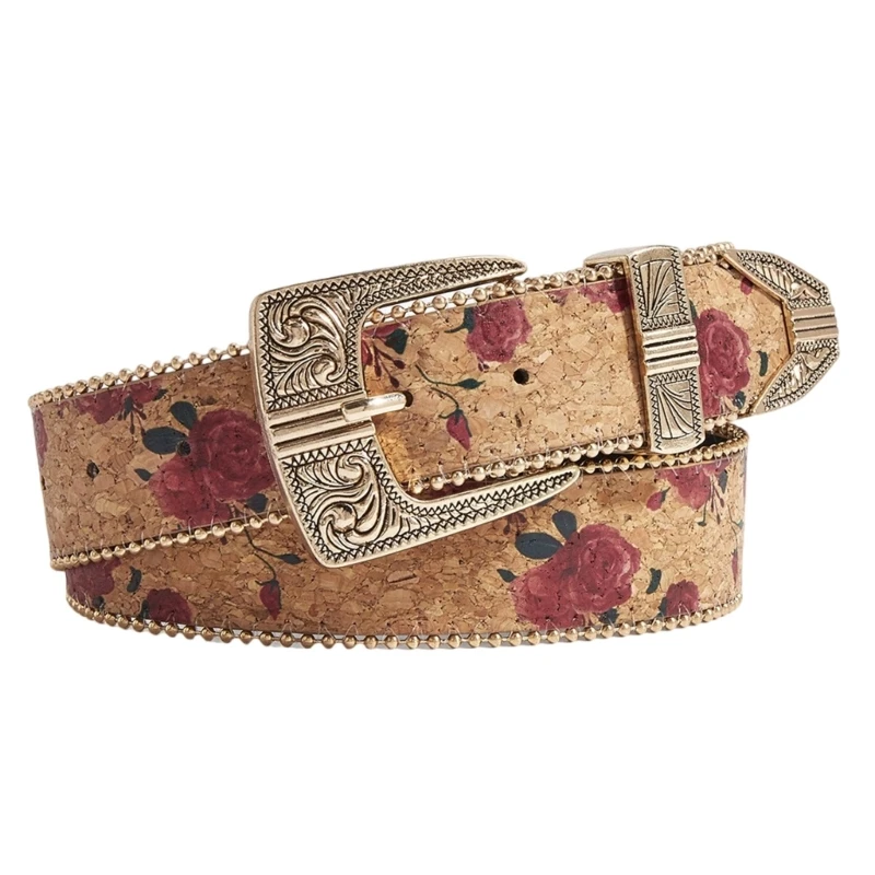 Women's Timeless Belt Retro Rose Themed PU Leather Strap Metal Hardware For Stylish Looks