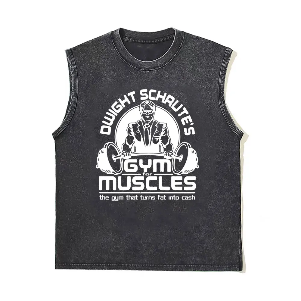 

Washed Vintage Dwight Schrute Gym Muscles Tank Tops T-shirts Men Women Oversized Funny Tv Series The Office Michael Vest Tshirt