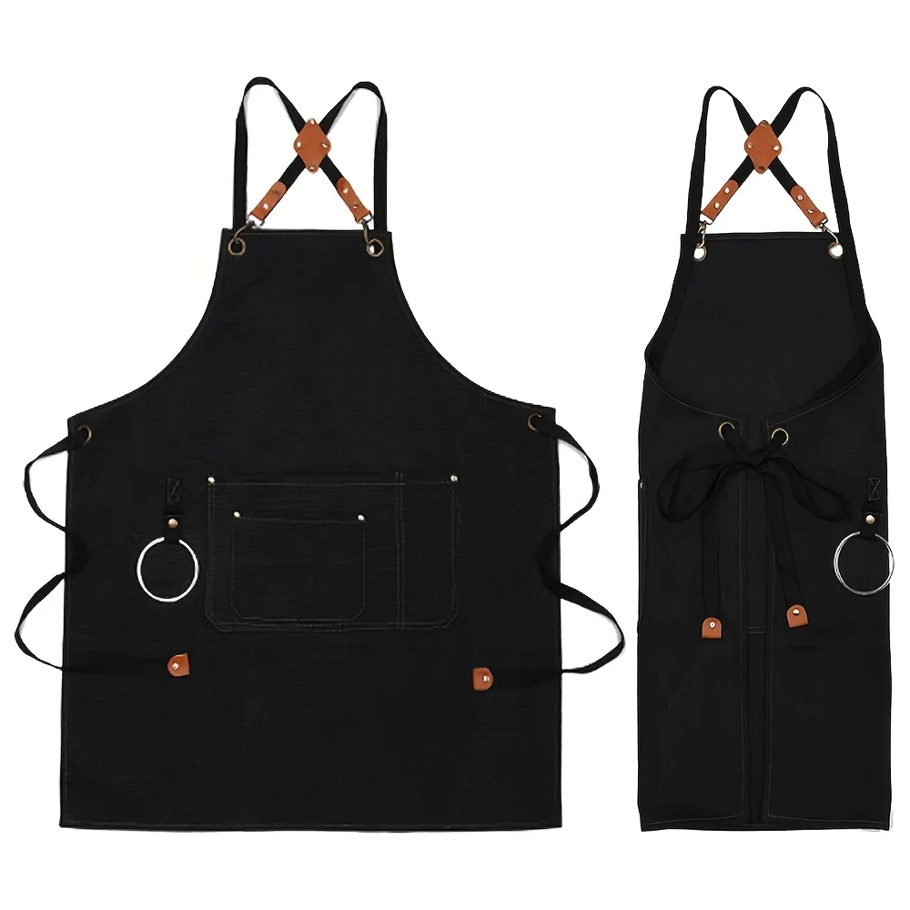 Retro Hand-wiping Kitchen Gardening Coffee Shops Kitchen Aprons Baking Restaurant Apron Cross Back Adjustable Apron