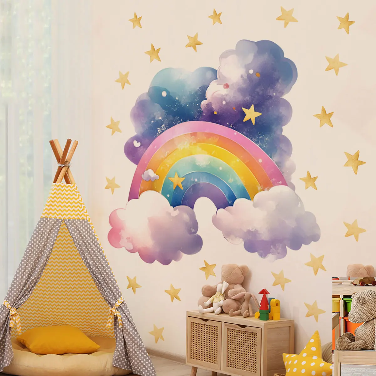 

Rainbow Star & Cloud Wall Decals - Removable Celestial Stickers for Whimsical Home & Shop Decor