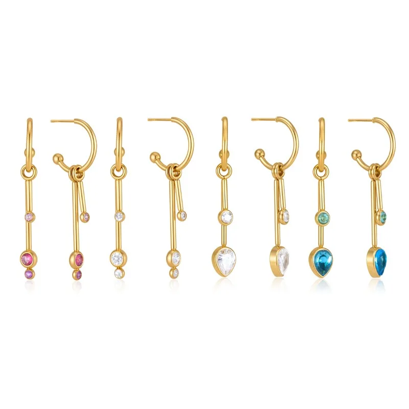 Minar 2026 Popular Candy Color Round Heart Removable C-shaped Tassel CZ Zircon Drop Earrings for Women 18K Gold Stainless Steel