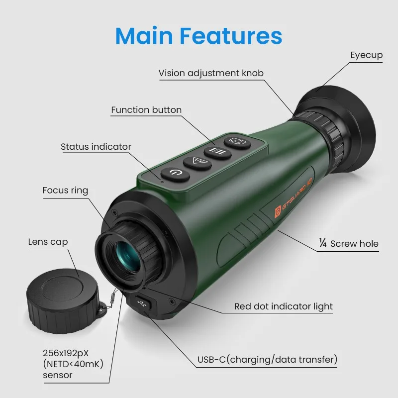 

Professional GTGUARD H3 Portable Thermal Imaging Monocular AI Resolution 384*288 Best Thermal Camera 8X Zoom Photo Playback