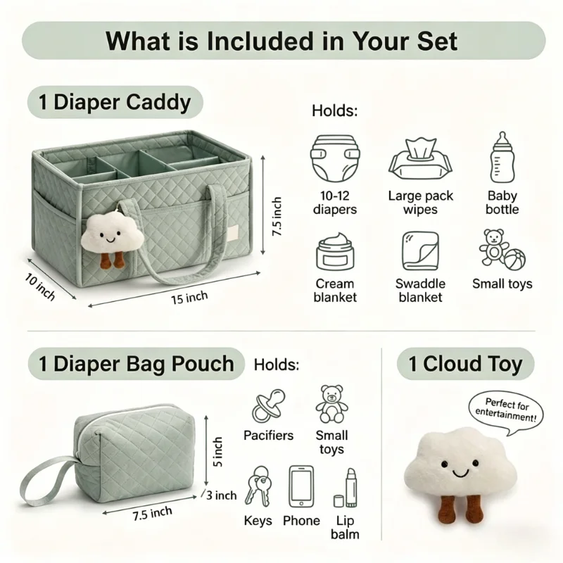Baby Diaper Caddy & Tote Bag Pouch  Portable Nursery Storage Basket for Newborn Essentials Changing Table & Car Caddy Organizer