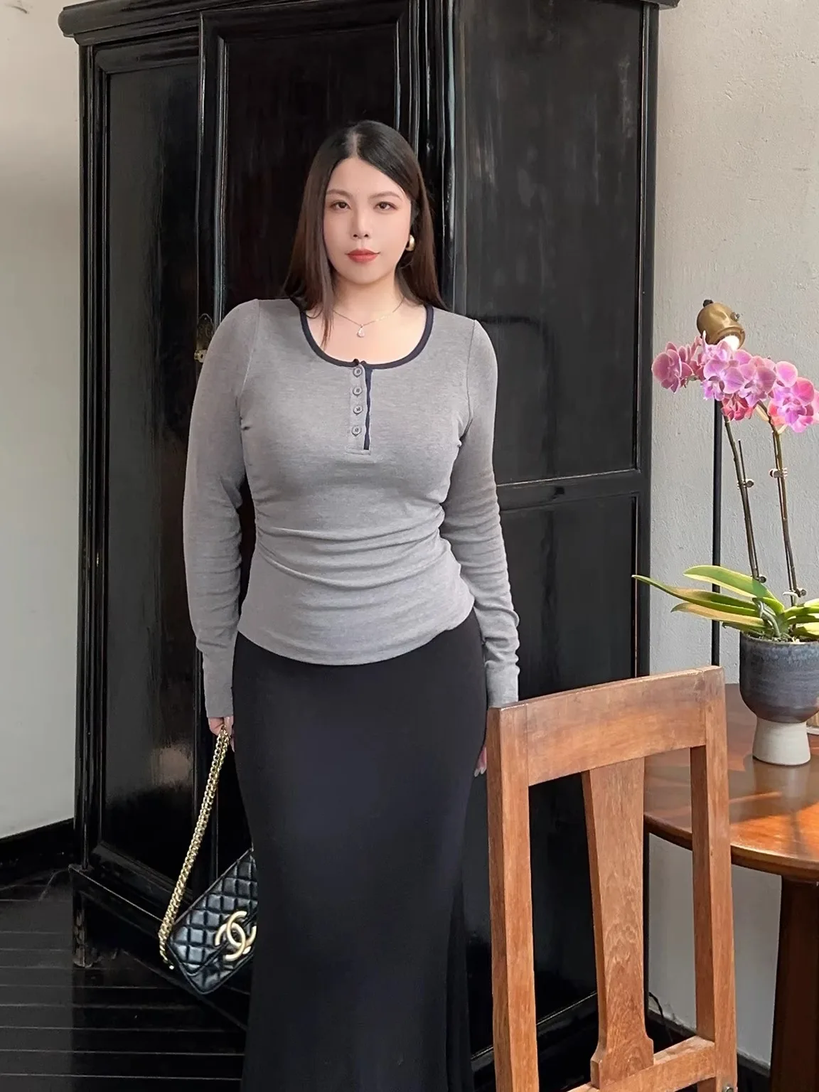 

Henry Color Block Long Sleeve Slim Fit T-Shirt Half Open Collar Base Layer Top plus Size Inner Wear Design Casual Style Autum...