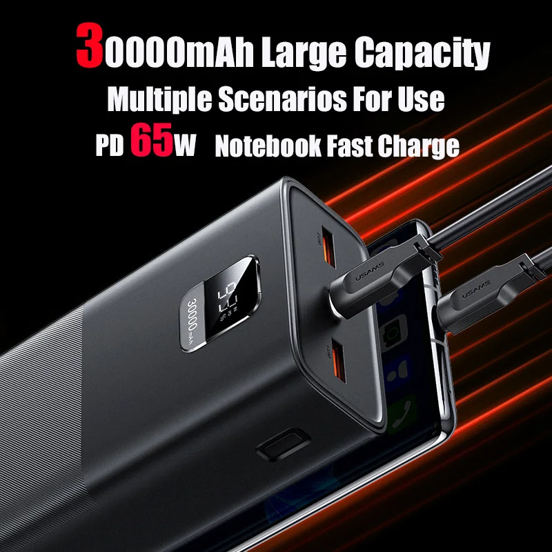 

30000mAh 65W Large Capacity Portable Power Bank Supports PD Fast Charging Suitable For Mobile Phones Laptops Tablets