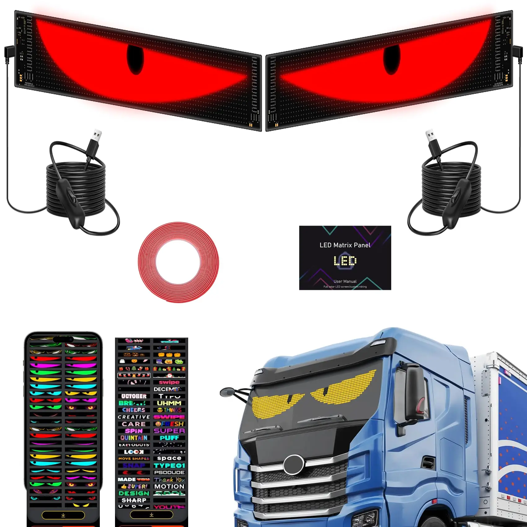 

Автомобильное освещение Devil Eye Гибкий светодиодный дисплей Программируемая пиксельная плата Управление через приложение Пульт дистанционного управления RGB Мягкий экран Динамический свет с большим глазом