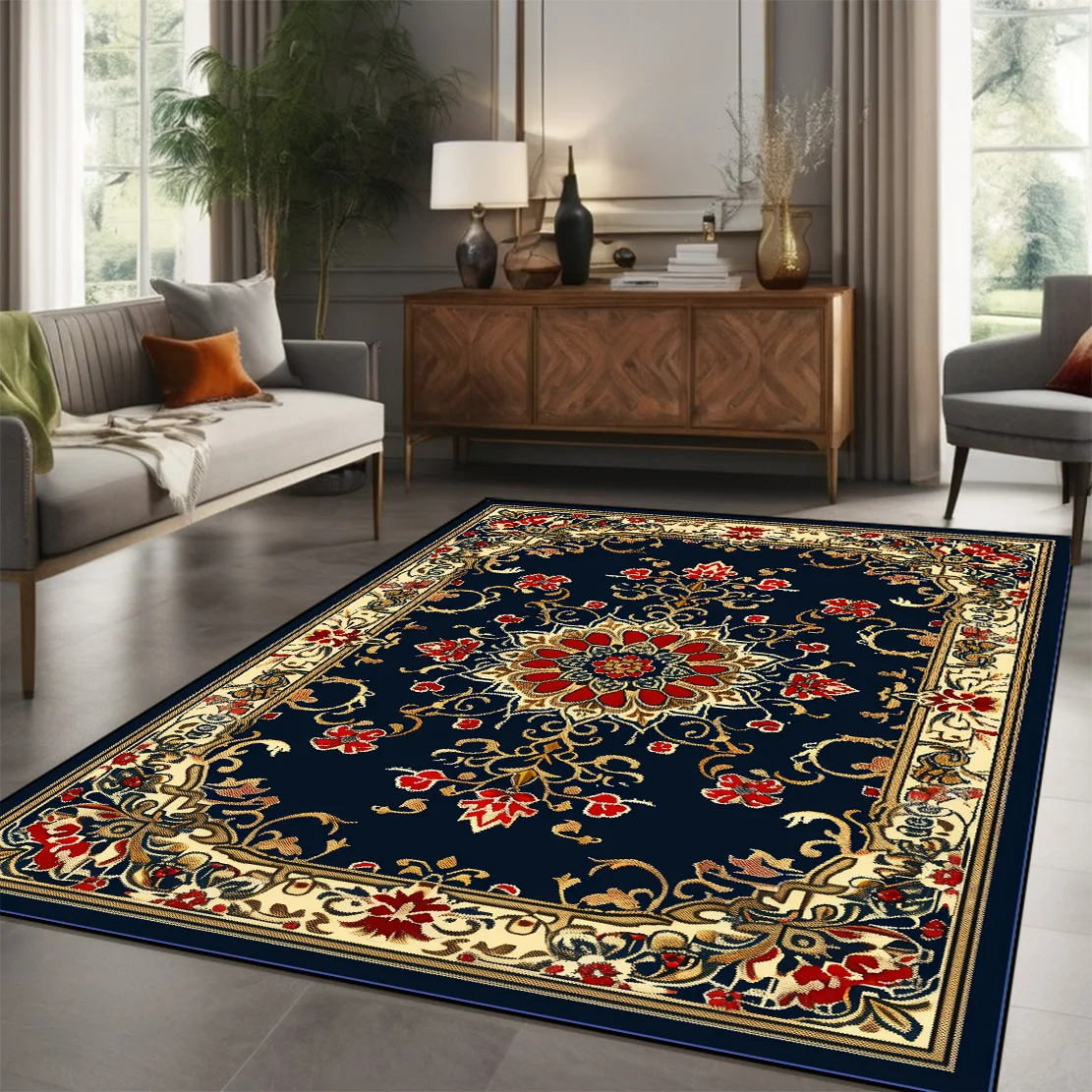 

Retro Persian Living Room Rugs Large Size Room Decor Washable Carpet Non-slip Entrance Door Mat Villa Hall Tapete Customizable