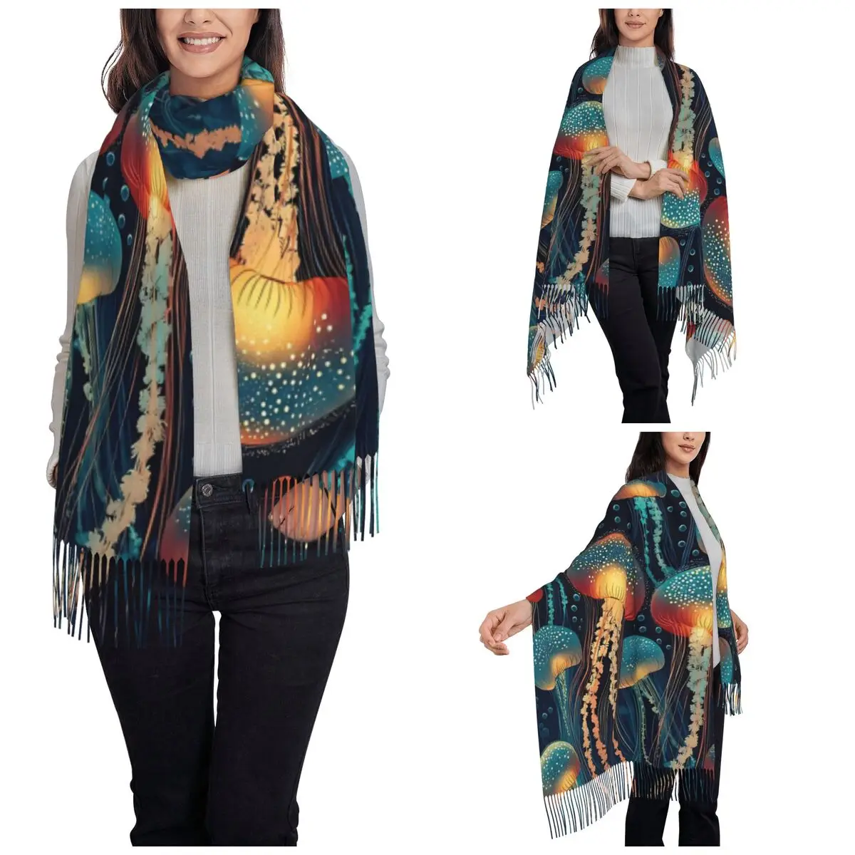 Yayoi Kusama Jellyfish Shawls Wraps for Womens Warm Single-sided Pattern Scarf Pashminas Shawl Scarves