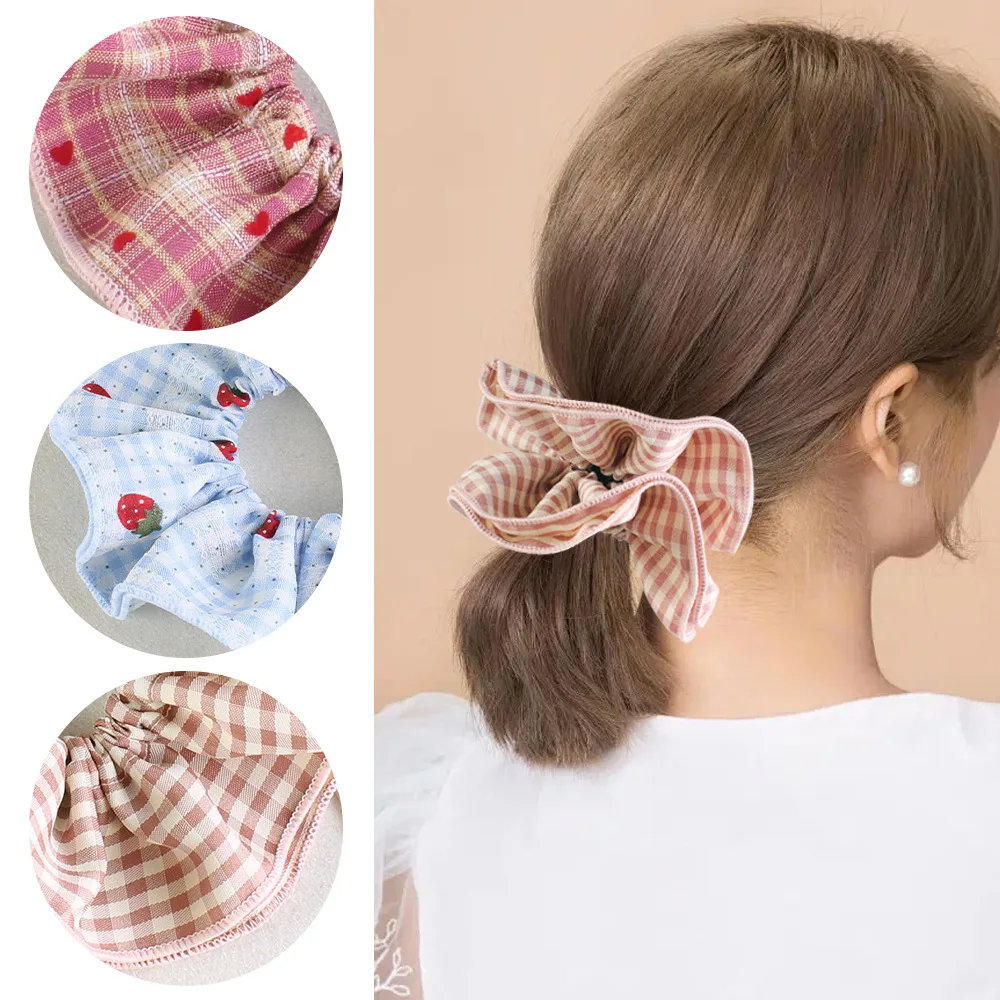 

Новая корейская маленькая свежая повязка для волос в студенческом стиле в клетку с толстой кишкой, простая и милая резинка для волос, женский головной убор с шариком