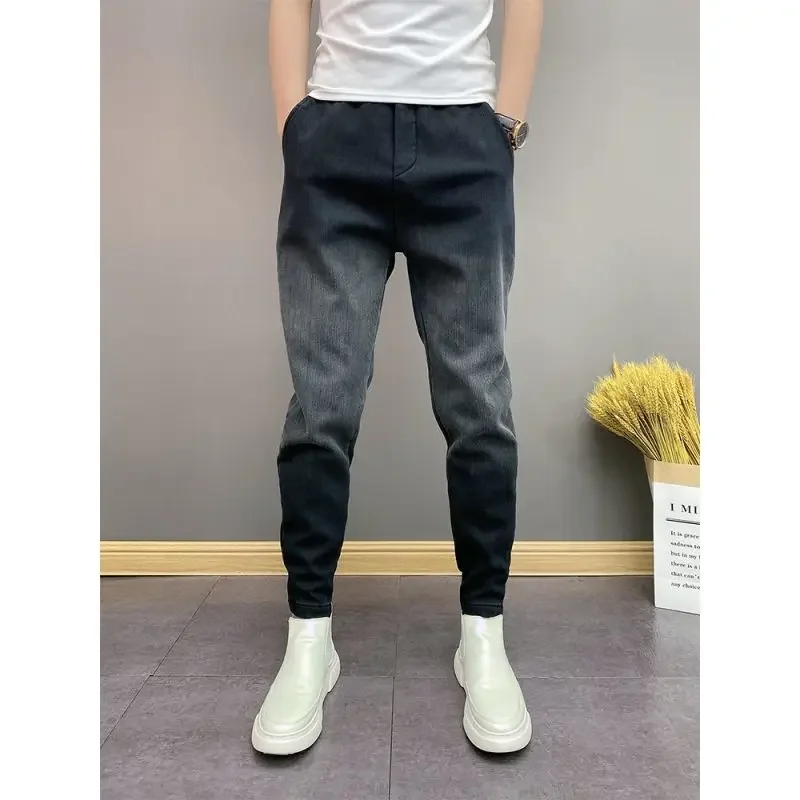 2024 Autumn Winter Men\'s Casual Jeans Fashion Thickened All-match Korean Denim Pants High Quality Designer Male Trousers