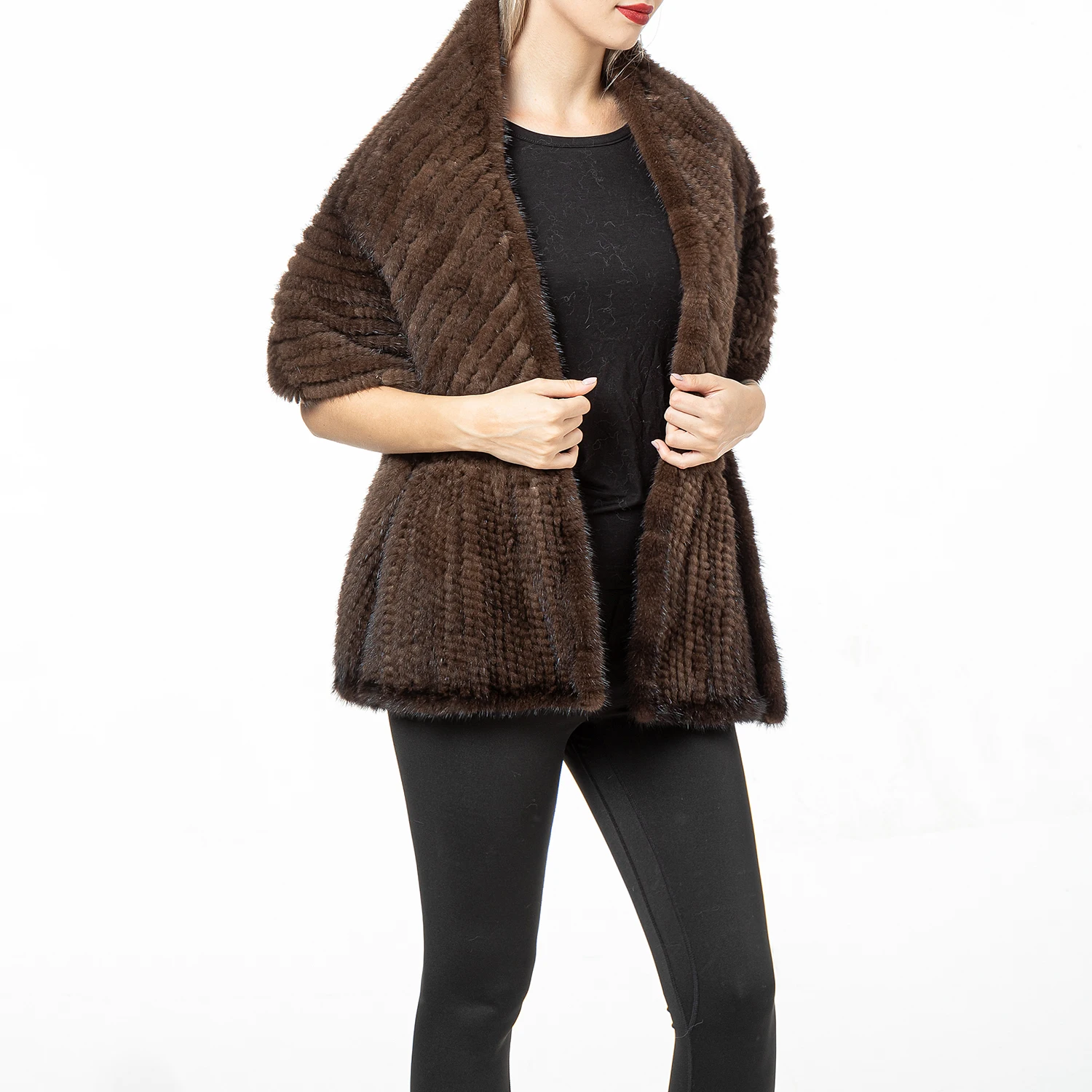 Elegant Knitted Real Mink Fur Shawl for Women, France Design, Winter, New, B210924