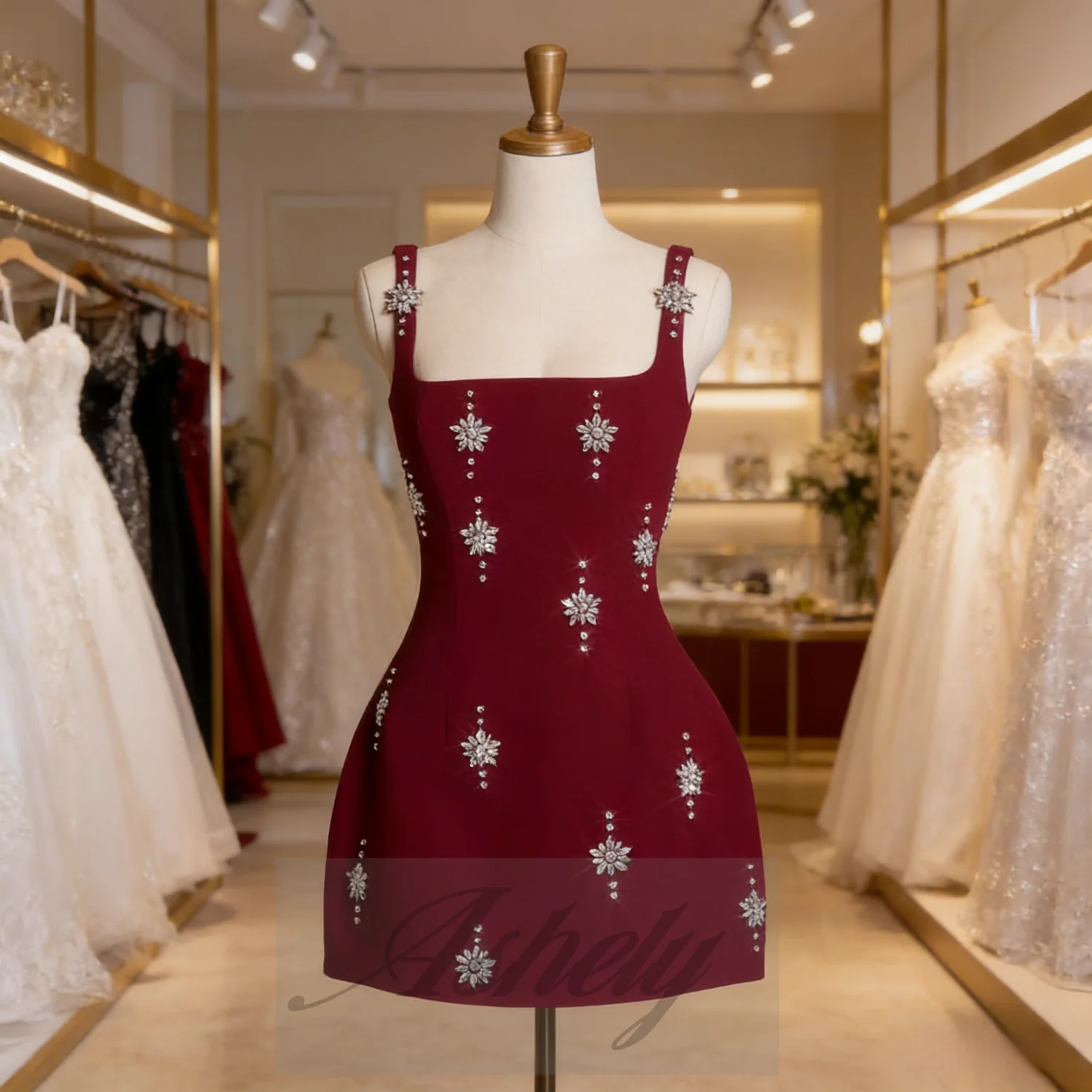 

Real Wine Red Short Homecoming Dresses Spaghetti Strap Crystal Sexy Mini Cocktail Nigh Clubwear Prom Graduation Wear Customized