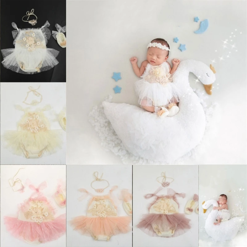 

Newborn Baby Photography Props Decoration Lace Romper Hairband Bodysuit Shoes Accessories