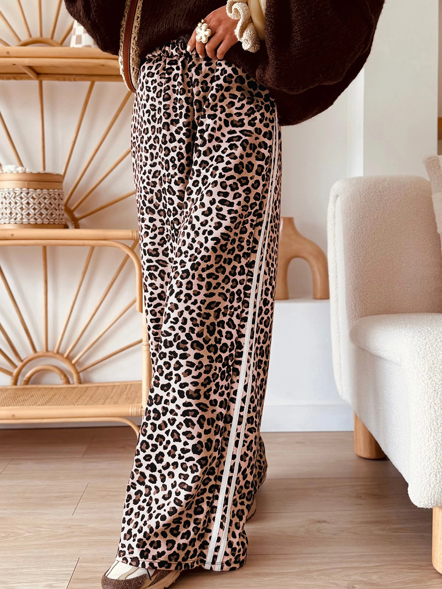 DearLover American Style Leopard Print Wide Leg Casual Pants Women's Loose Fit Straight Leg Long Trousers Autumn New Arrival