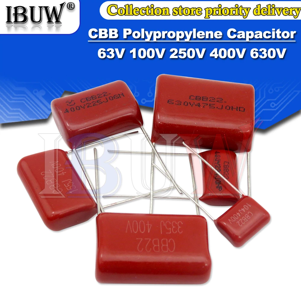 10PCS 63V 100V 250V 400V 630V CBB  Polypropylene film capacitor 100PF 220PF 470PF 10NF 1UF 22NF 100NF 220NF 330NF 470NF 680NF